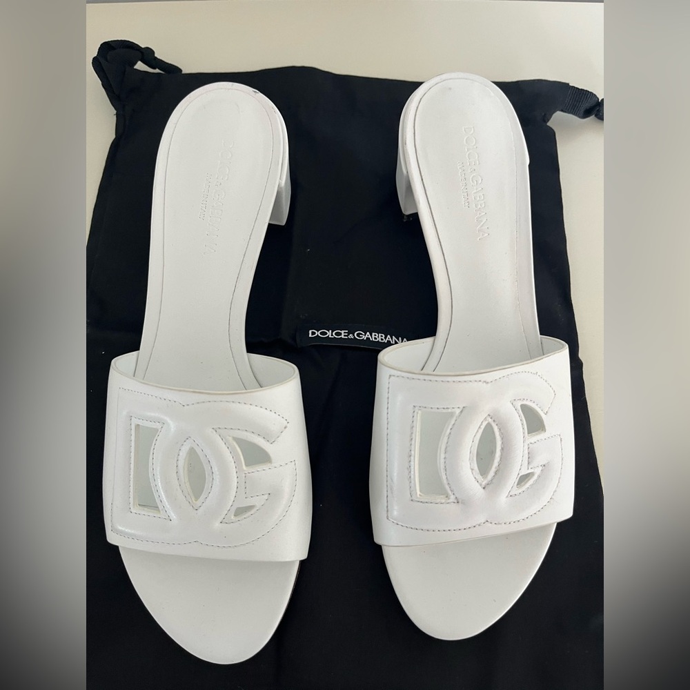 Dolce & Gabbana White Logo Slide Sandals